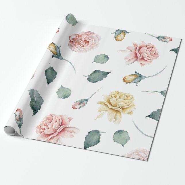 Papel De Regalo Hermosos rosas de color amarillo y rosa con flores (Desenrollado)