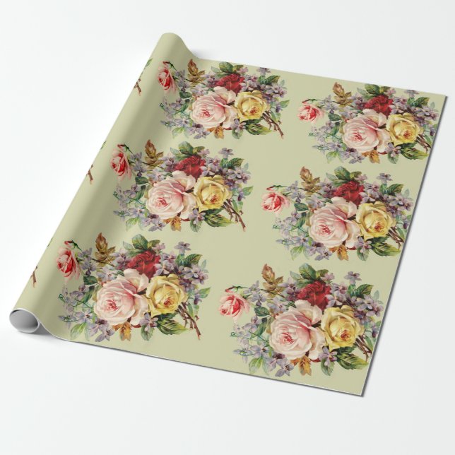 Papel De Regalo Hermosos Rosas de época, Personalizado (Desenrollado)
