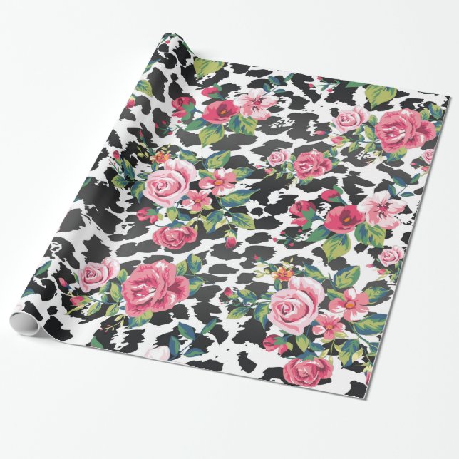 Papel De Regalo Hermosos rosas de moda y leopardo (Desenrollado)