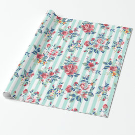 Papel De Regalo Hermosos rosas de rayas azules de moda
