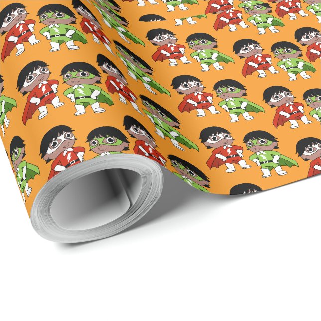 Papel De Regalo Héroe de acciones de cumpleaños de niños (Esquina del rollo)