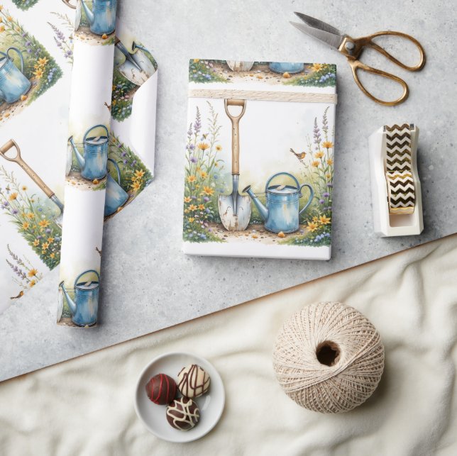 Papel De Regalo Herramientas de jardinería de estilo acuático (Artesanía)