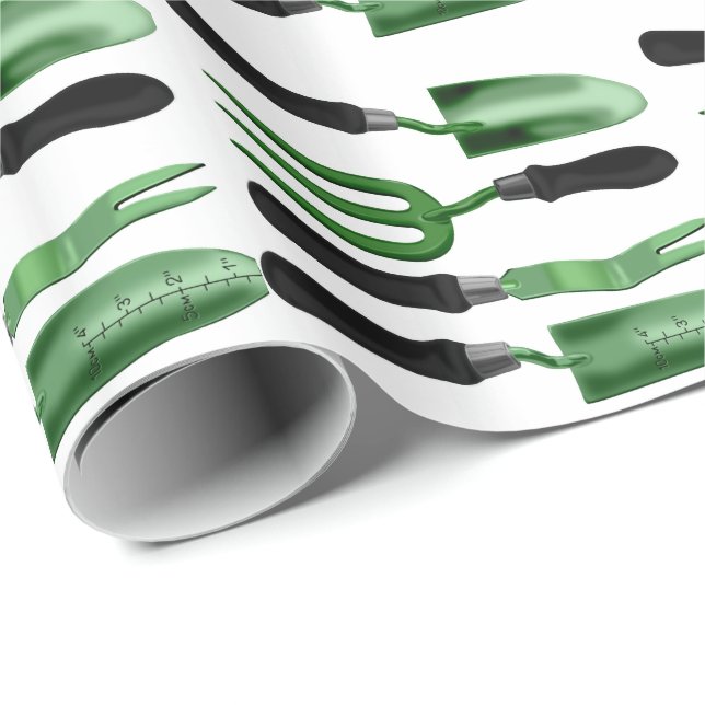 Papel De Regalo Herramientas de jardinería verde (Esquina del rollo)