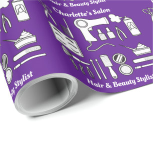 Papel De Regalo Herramientas de salón de belleza Cute Purple Pers