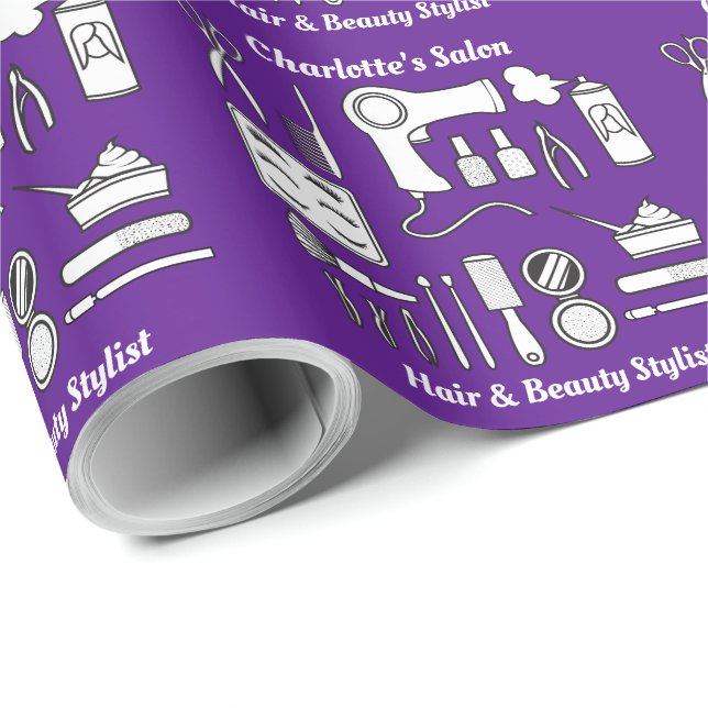 Papel De Regalo Herramientas de salón de belleza Cute Purple Perso (Esquina del rollo)