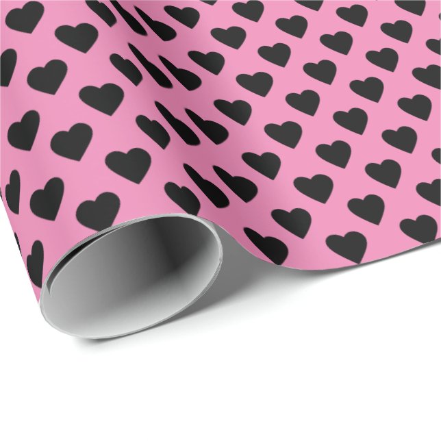 Papel De Regalo Herz Schwarz auf Rosa (Esquina del rollo)