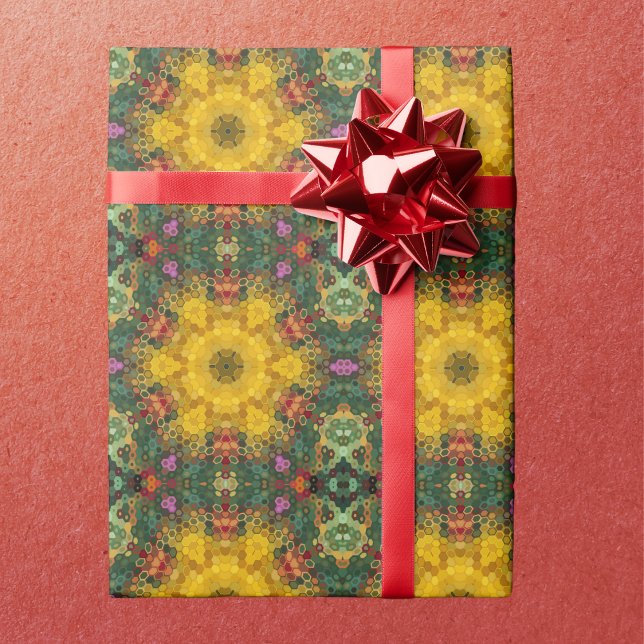 Papel De Regalo Hex Mandala amarillo verde y Naranja (Subido por el creador)