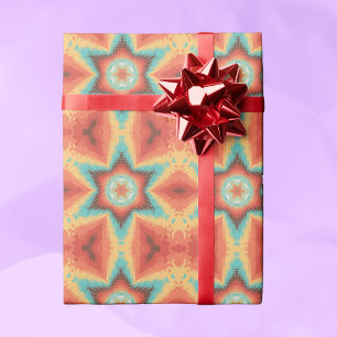 Papel De Regalo Hex Mandala Naranja azul y amarillo
