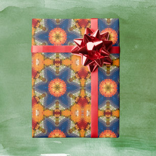 Papel De Regalo Hex Mandala Naranja azul y rojo