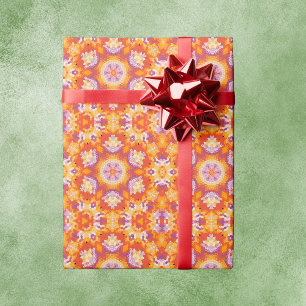Papel De Regalo Hex Mandala Naranja Morado y Blanco