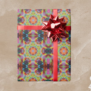 Papel De Regalo Hex Mandala Rosa verde y Naranja