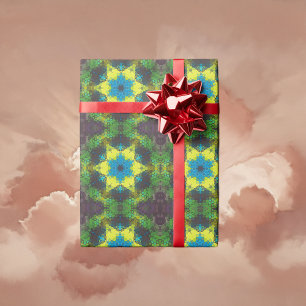 Papel De Regalo Hex Mandala Verde Amarillo y Azul