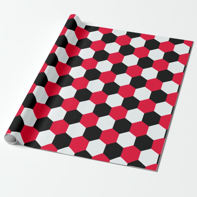 Papel De Regalo Hexageres rojo, negro y blanco (Desenrollado)