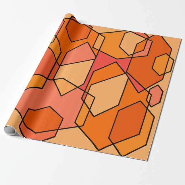 Papel De Regalo Hexagon Bauhaus - Naranja (Desenrollado)