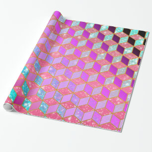 Papel De Regalo Hexagón en forma de diamante dorado en pastel