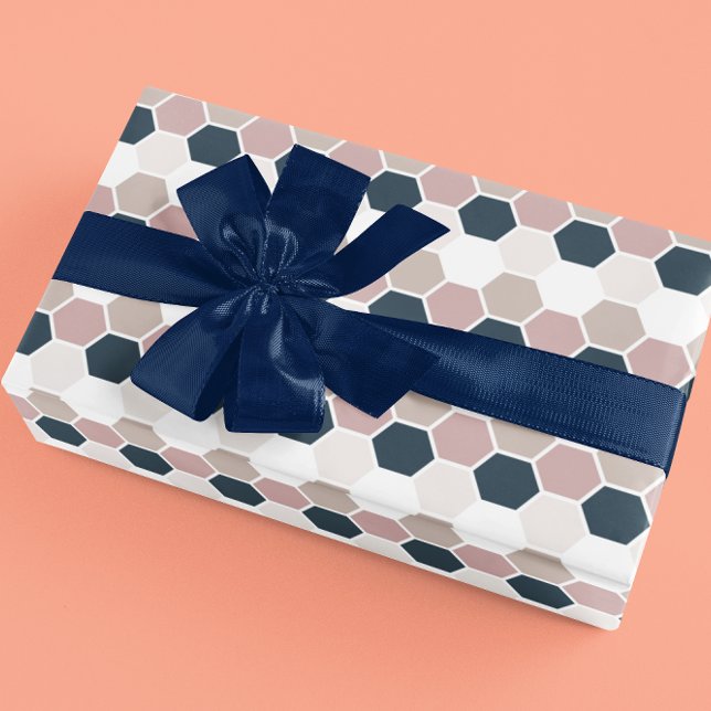 Papel De Regalo Hexágono azul de la Marina Rosa de Rubor (Subido por el creador)