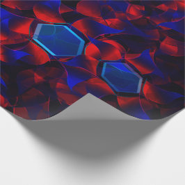 Papel De Regalo hexágono azul mezclado con curvas rojas superpuest