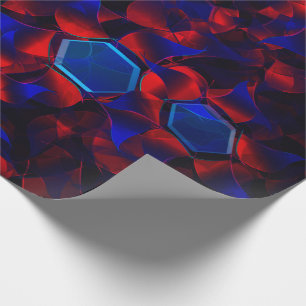 Papel De Regalo hexágono azul mezclado con curvas rojas superpuest
