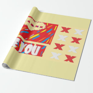 Papel De Regalo HI Karen Te ama con rojo brillante y estampado