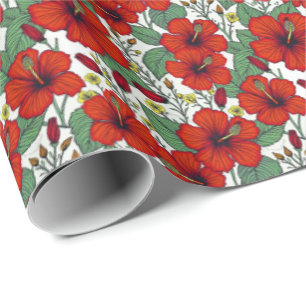 Papel De Regalo Hibisco Botánico Rojo Tropical