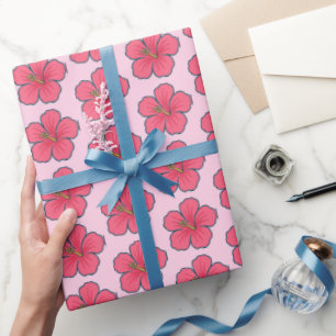 Papel De Regalo Hibisco Rosa Bonito Vibraciones Tropicales 