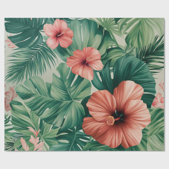 Papel De Regalo Hibisco Tropical & Monstera (Superficie plana)
