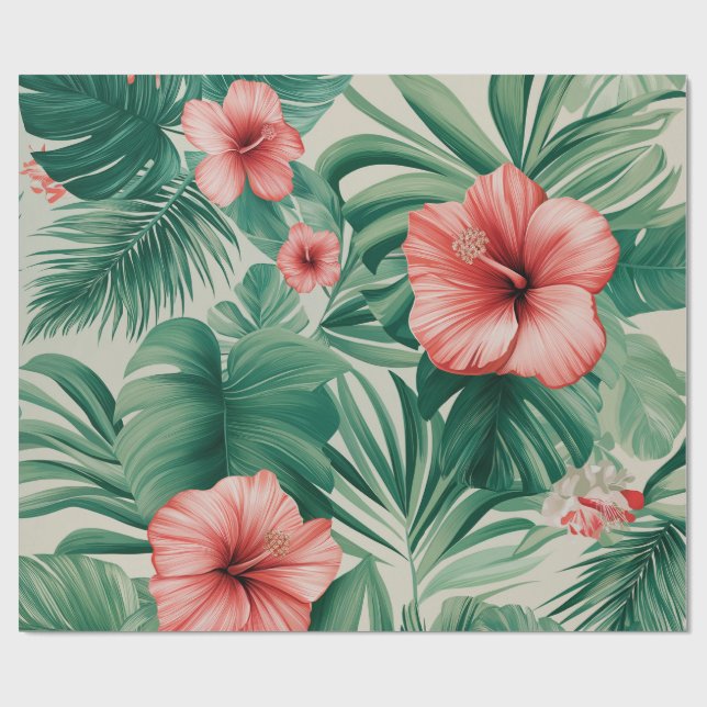 Papel De Regalo Hibisco Tropical & Monstera (Superficie plana)