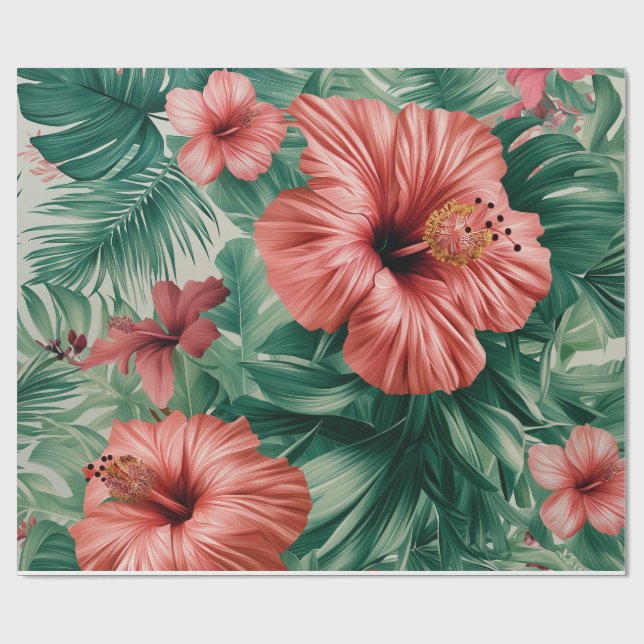 Papel De Regalo Hibisco Tropical & Monstera (Superficie plana)