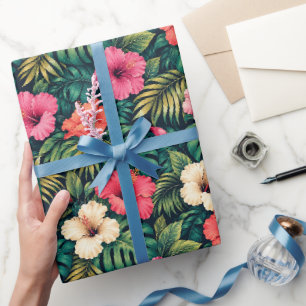 Papel De Regalo Hibisco Tropical Vibrante y Monstera