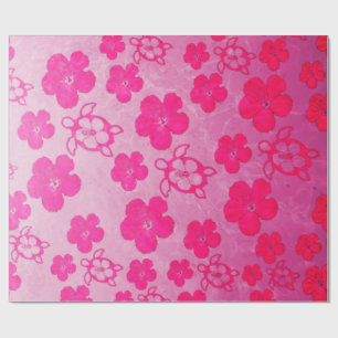 Papel De Regalo Hibisco y tortugas rosados de Honu