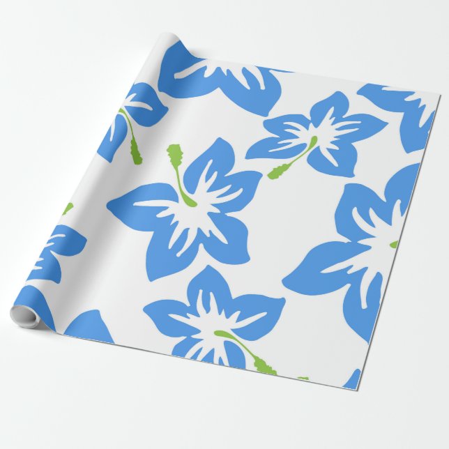 Papel De Regalo Hibiscus Blue Flower Floral Cute (Desenrollado)