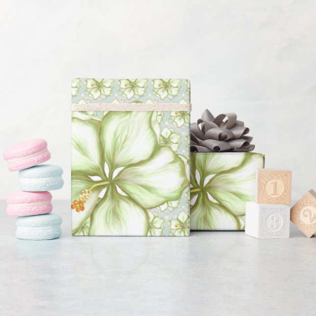 Papel De Regalo Hibiscus & lace WHITE (Baby Shower)
