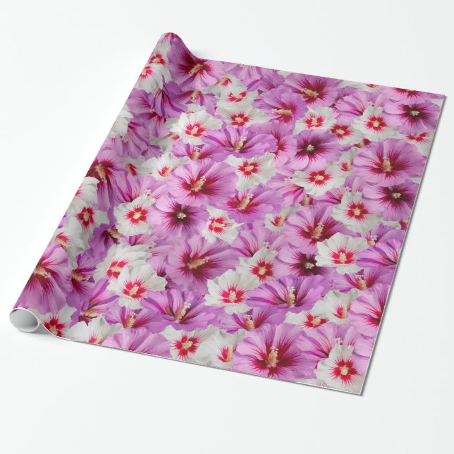 Papel De Regalo Hibiscus - Patrón de flor Rosa chino (Desenrollado)
