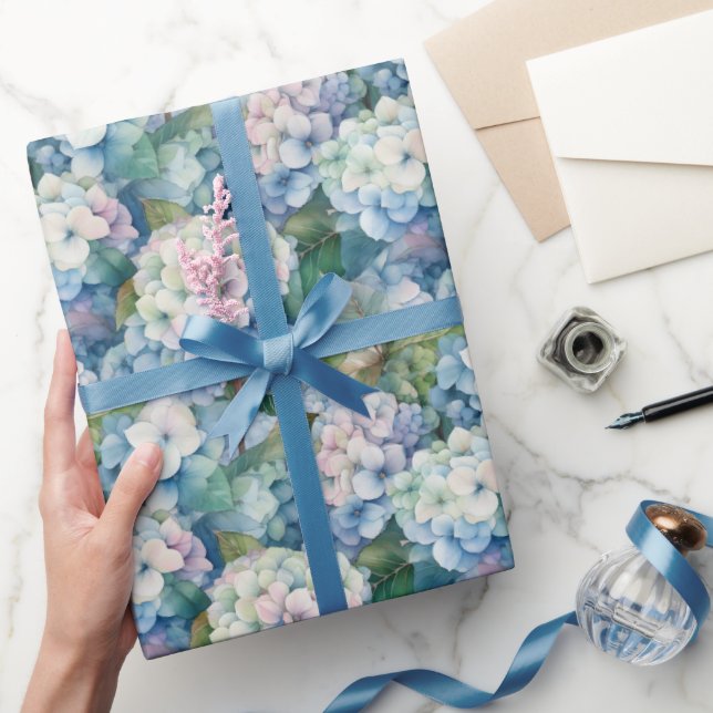 Papel De Regalo Hidrangea azul acuarela floral (Regalar)