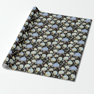 Papel De Regalo Hidrangea Azul Acuarela: Patrón oscuro sin foco