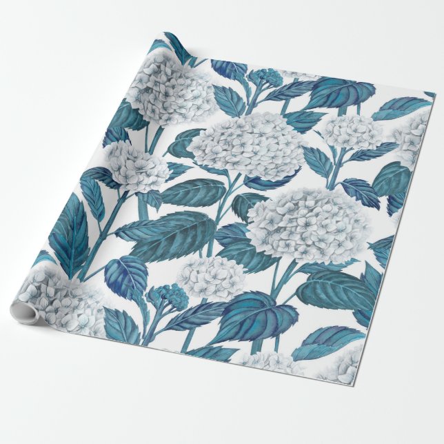 Papel De Regalo Hidrangea blanca acuarela (Desenrollado)