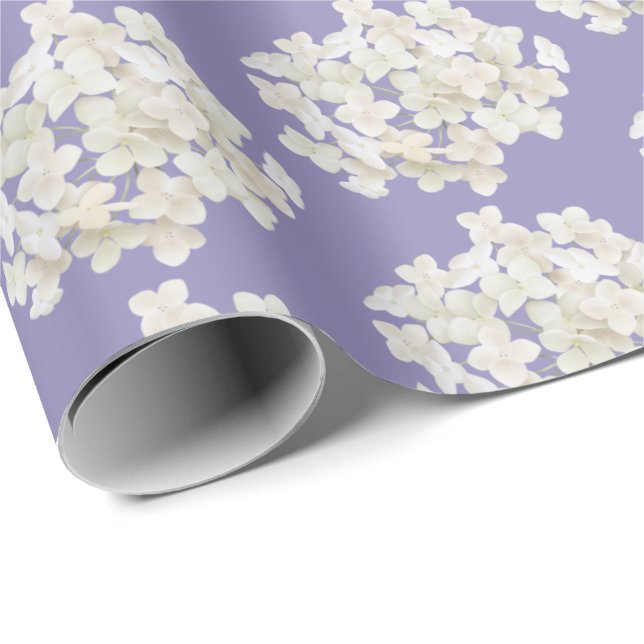 Papel De Regalo Hidrangea blanca en Lavender (Esquina del rollo)