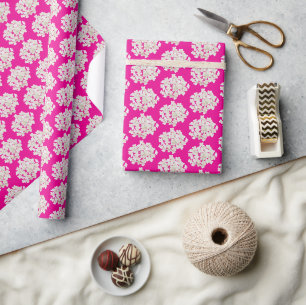Papel De Regalo Hidrangea blanca sobre rosa negrita