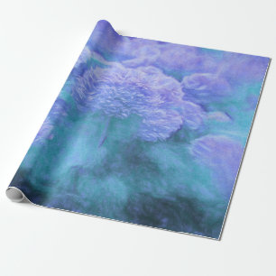 Papel De Regalo Hidrangea Moda floral Vintada Verde azulada púrpu