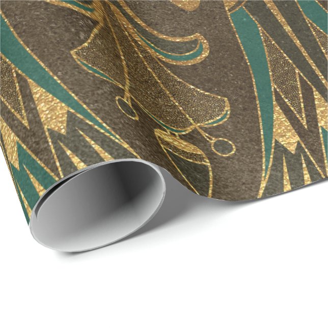 Papel De Regalo Hieroglíficos egipcios dorados Papiro Leafs antigu (Esquina del rollo)