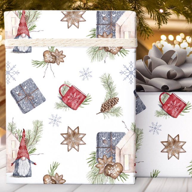 Papel De Regalo Higgge Navidades Cute Gnome Vacaciones Nórdicas (Hygge Christmas Cute Gnome Nordic Holidays Wrapping Paper)