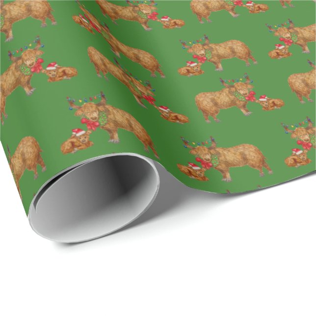 Papel De Regalo Highland Cows Holiday (Esquina del rollo)