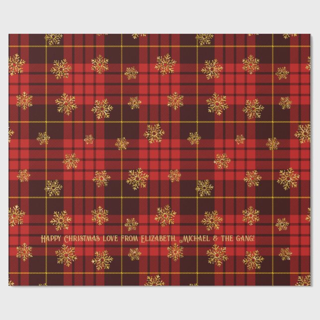 Papel De Regalo Highland Hearth Tartan Gold Snowflake Personalizad (Superficie plana)