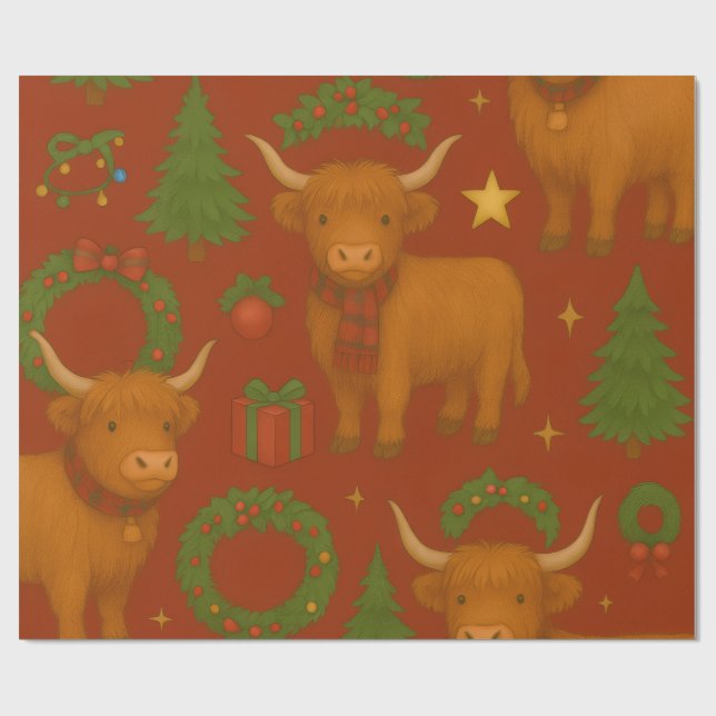 Papel De Regalo Highland Noel Glow (Edición Roja) (Superficie plana)