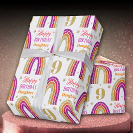 Papel De Regalo Hija 9 Purpurina Rosa de Cumpleaños