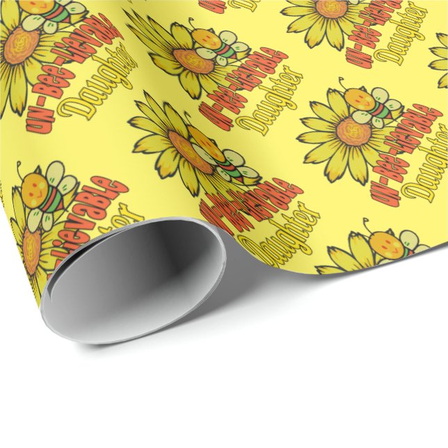 Papel De Regalo Hija increíble, girasoles y abejas (Esquina del rollo)