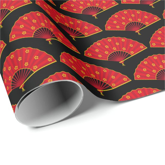 Papel De Regalo Hinchas tradicionales orientales rojos con tema ja (Esquina del rollo)