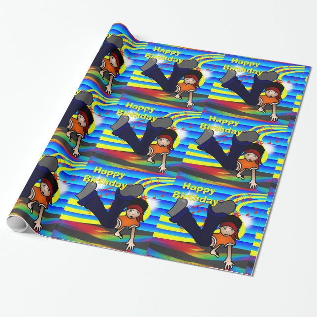 Papel De Regalo Hip Hop Break Dancing Kid Happy BIrthday (Desenrollado)