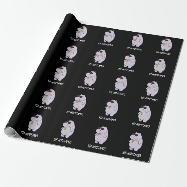 Papel De Regalo Hip-Hopotamus Funny Hippo Pun Dark BG (Desenrollado)