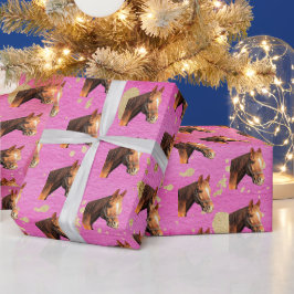 Papel De Regalo Hípica Riding Equestrian Pink Gold Birday